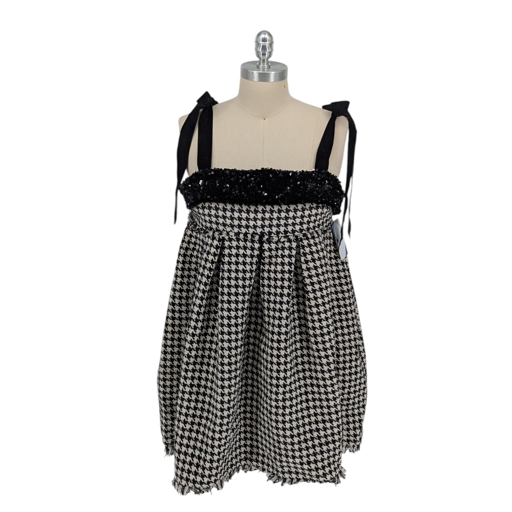 00820 NEW Sofie the Label Houndstooth Sequin Tweed Dress Black White size Medium